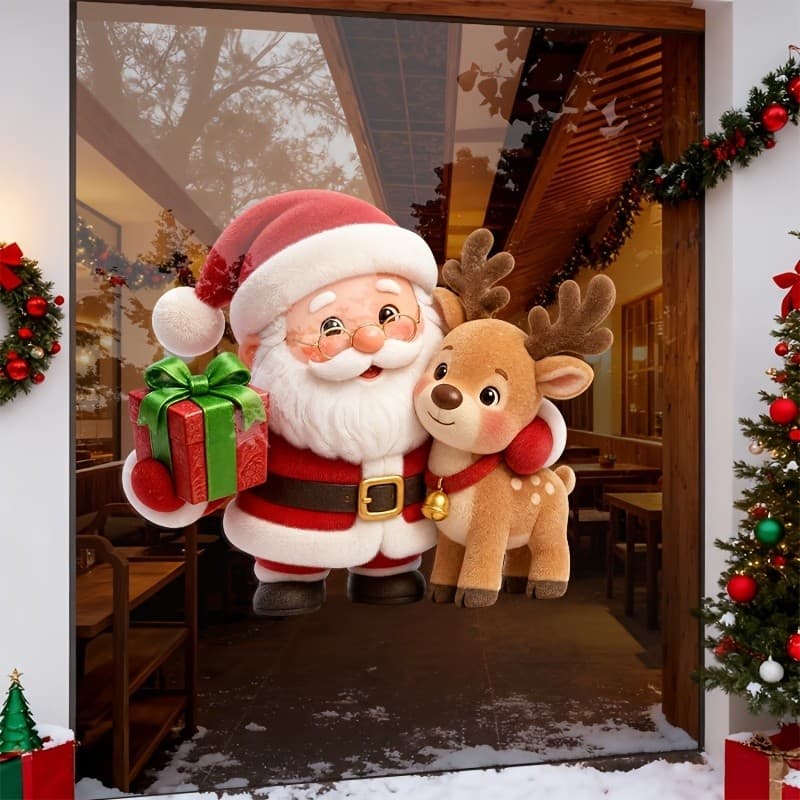 Tấm decal Dán Kính bóc dán tiện lợi, Chủ Đề Giáng Sinh Ông Già Noel Và Nai Sừng 