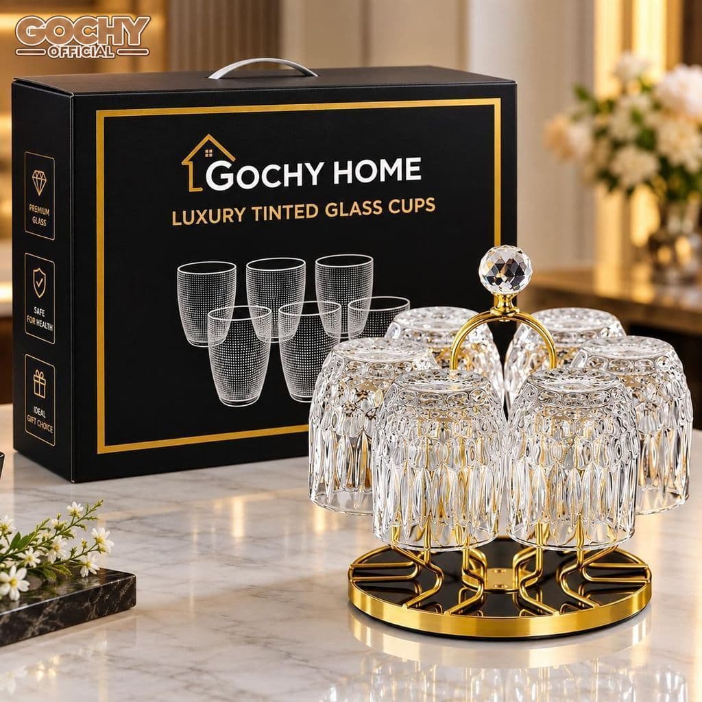 Bộ 6 Ly Thủy Tinh GOCHY HOME 300ml Vân Ong Dập Nổi 3D, Cốc Uống Nước Soda-Lime Không Chì, Dày Dặn Sang Trọng -Màu Trắng