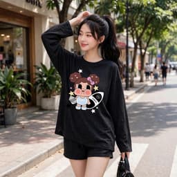 Áo thun form rộng áo thun giấy xước mỏng in hoạ tiết cô gái đáng yêu  TG TOC79 21 - Sammi Botique 5 8