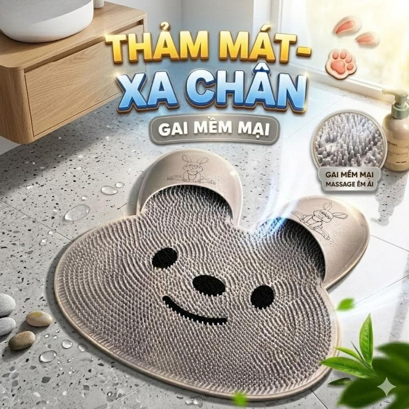 Thảm Chân Nhà Tắm Chống Trượt Gai Mềm Massage Bàn Chân Hình Gấu