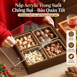 Khay Bánh Kẹo Mứt Tết 2027 Sang Trọng 4 Ngăn 6 Ngăn, Hộp Gỗ Melamine Màu Óc Chó Kèm Hũ Nhựa Viền Vàng Cao Cấp 5