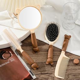 Bộ 4 Món Gương Trang Điểm Lược Chải Tóc Phong Cách Hàn Quốc Họa Tiết Mèo Dễ Thương Gương, Lược, Gỡ Dối Đầy Đủ Có Sỉ 2