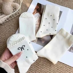 Sét 10 Đôi Tất Nơ Chấm Bi Màu Trắng Be Pastel Cổ Cao Cho Các Bạn Nữ 2