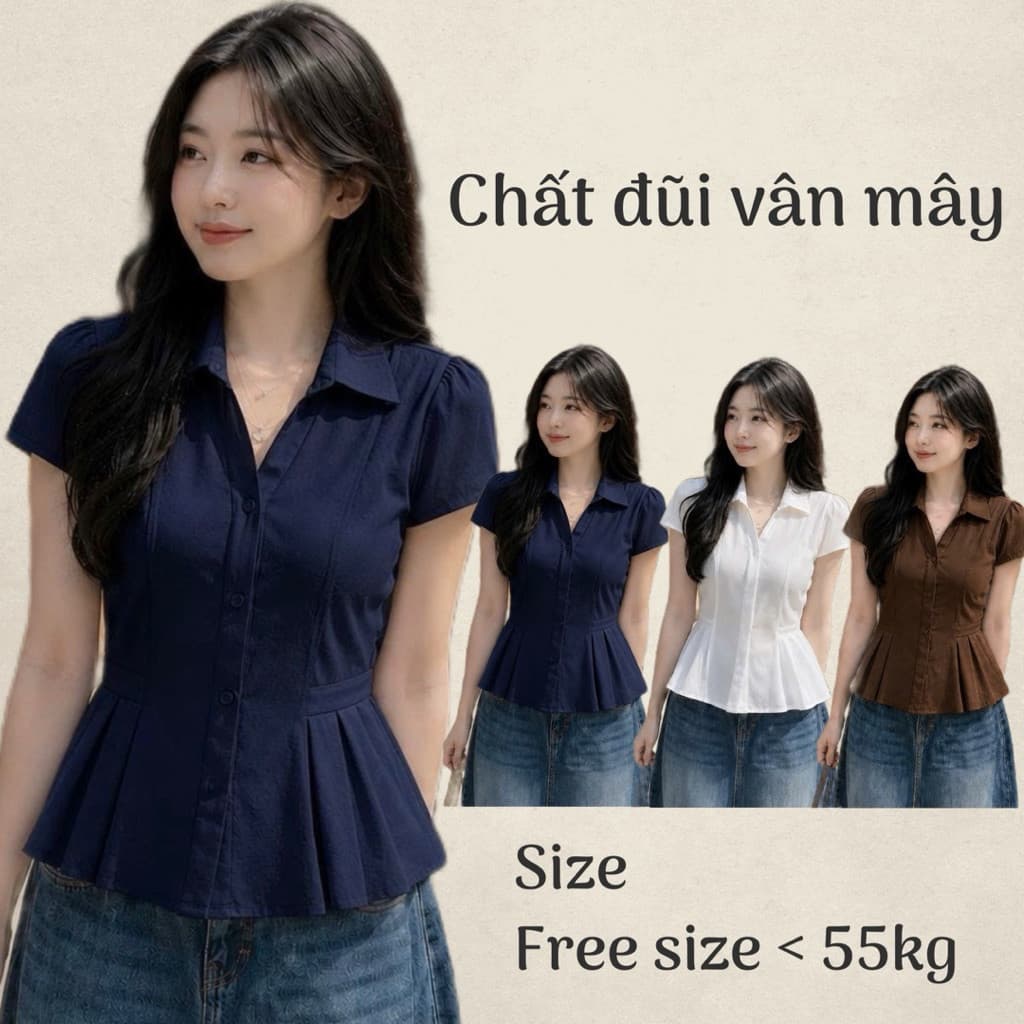 Áo sơ mi nữ ngắn tay xếp li eo thời trang nữ Y2K KN237