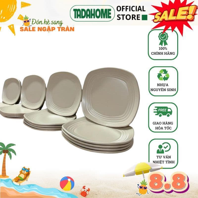 Combo Đĩa Vuông Thái Việt Nhật Đĩa Nhựa 1270/1/2/3/4, Đĩa Đựng Thức Ăn Sang Trọng - TADAHOME