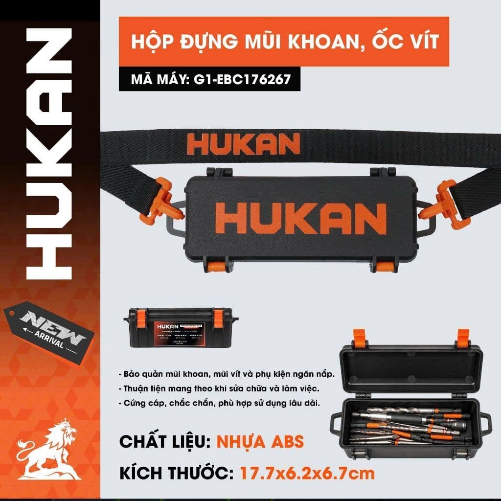 1 Hộp đựng vít, mũi khoan kèm dây đeo HUKAN G1-EBC176267, Chiều dài 17.7cm x Rộng 6.2cm x Cao 6.7cm