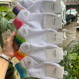 ​Tất Nữ Cổ Ngắn Trắng Viền Cầu Vồng Nicely (Combo 10 Đôi) - Vớ Nữ Cotton Co Giãn 4 Chiều Mềm Mại 1