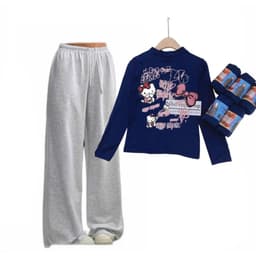 Bộ đồ nữ: Quần dài da cá xám đậm trơn +và áo GIỮ NHIỆT nữ dài tay  - in mèo CUTE - thoitrang gia rẻ009 3
