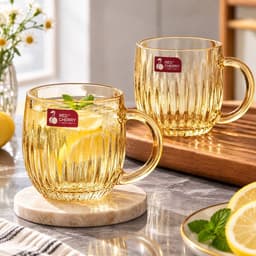 Bộ 6 Ly Thủy Tinh Có Quai Prim Glassware PG-332 355ml Tiện Lợi Cho Gia Đình Và Quán Cà Phê 3