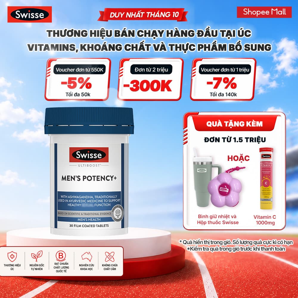 [Hàng cty] Rễ Sâm+ Bạch Tật Lê Viên Uống Tăng Cường Sức Khỏe Nam Giới, Sinh Sản Swisse Ultiboost Men’s Potency+ L/30V