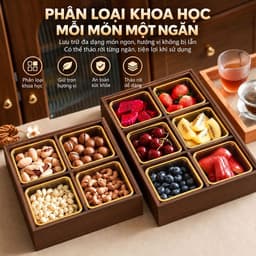 Hộp Mứt Tết 2027 Gỗ Vân Óc Chó Cao Cấp, Khay Bánh Kẹo 4 Ngăn 6 Ngăn Có Hũ Chống Ẩm, Nắp Acrylic Trong Suốt Đẹp Sang 3