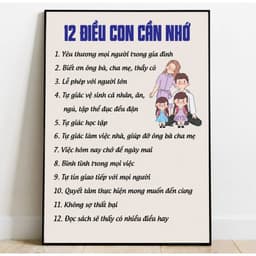 Tranh 12 Điều Con Cần Nhớ , fomex cứng, sẵn băng keo trang trí gia đình, nhắc nhở con cái 1