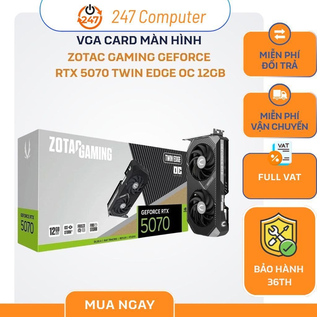 [NEW FULL VAT] VGA CARD MÀN HÌNH Zotac Gaming GeForce RTX 5070 Twin Edge OC 12GB - CHÍNH HÃNG BẢO HÀNH 3 NĂM