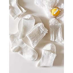 Set 5 Đôi Tất dệt kim gân trắng bèo cổ cao ,trung Phong Cách Hàn Quốc Mẫu tt19 { u308 } 7