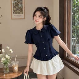 Áo sơ mi kiểu cổ bèo xinh xắn xếp ly eo có dây buộc dáng ôm xinh AD38  3