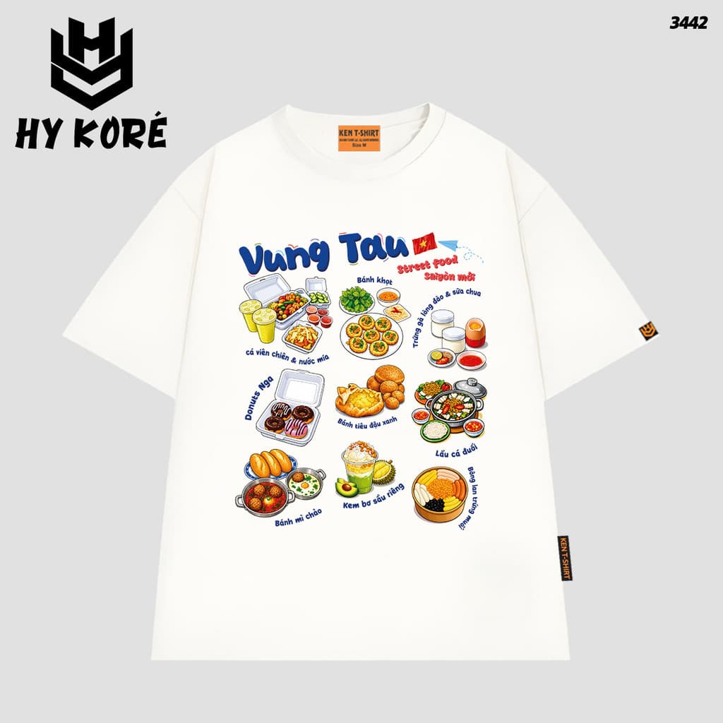 Áo Thun HY KORÉ Vũng Tàu Food 3442 Form Rộng Localbrand Oversize Unisex Vải 75% Nam Nữ Mặc Đẹp