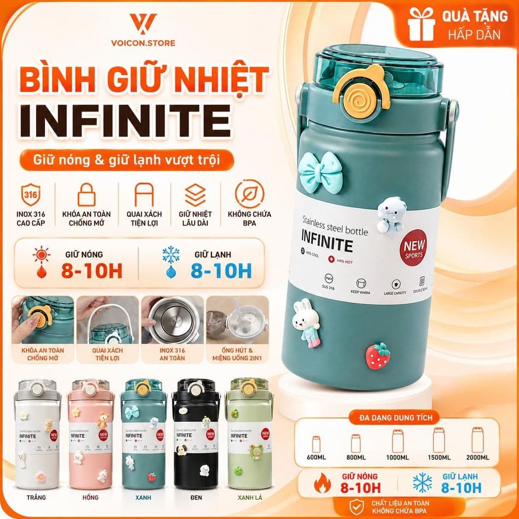 Boss Bình Giữ Nhiệt Inox 316 Dung Tích 1000ml - 2000ml Thiết Kế Đơn Giản VOICON LA88 Giữ Nhiệt Cao Cấp 6h Nóng 12h Lạnh
