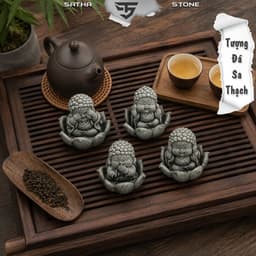 Bộ tượng tiểu phật tứ không tọa sen đá sa thạch ST.PVN2684 - Tượng deco, trang trí tiểu cảnh, bán cạn, terrarium 4