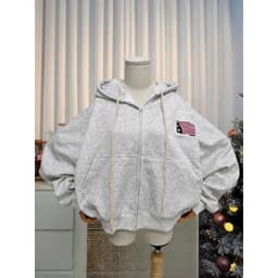 Áo khoác hoodie nữ nỉ form rộng, khoá kéo in lưng thời trang - mã M033  mới nhất. -hình lá cờ  trendy. 2