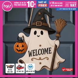 [Hỏa tốc HCM ] Halloween Chào Mừng Dấu Hiệu Cửa Cao 40cm, Phong Cách Mộc Mạc Trắng-Clad Chủ Đề Ma Cửa Treo, Hafu House 5