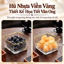 Khay Đựng Bánh Kẹo Mứt Tết 2027 Cao Cấp 4 Ngăn 6 Ngăn, Gỗ Melamine Màu Óc Chó, Hũ Nhựa Viền Vàng, Nắp Acrylic Sang Trọng 8