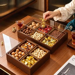 Khay đựng bánh kẹo, mứt Tết, hạt chia ngăn riêng biệt bằng  Gỗ phủ Melamine cao cấp có nắp đậy Tết sum vầy 3