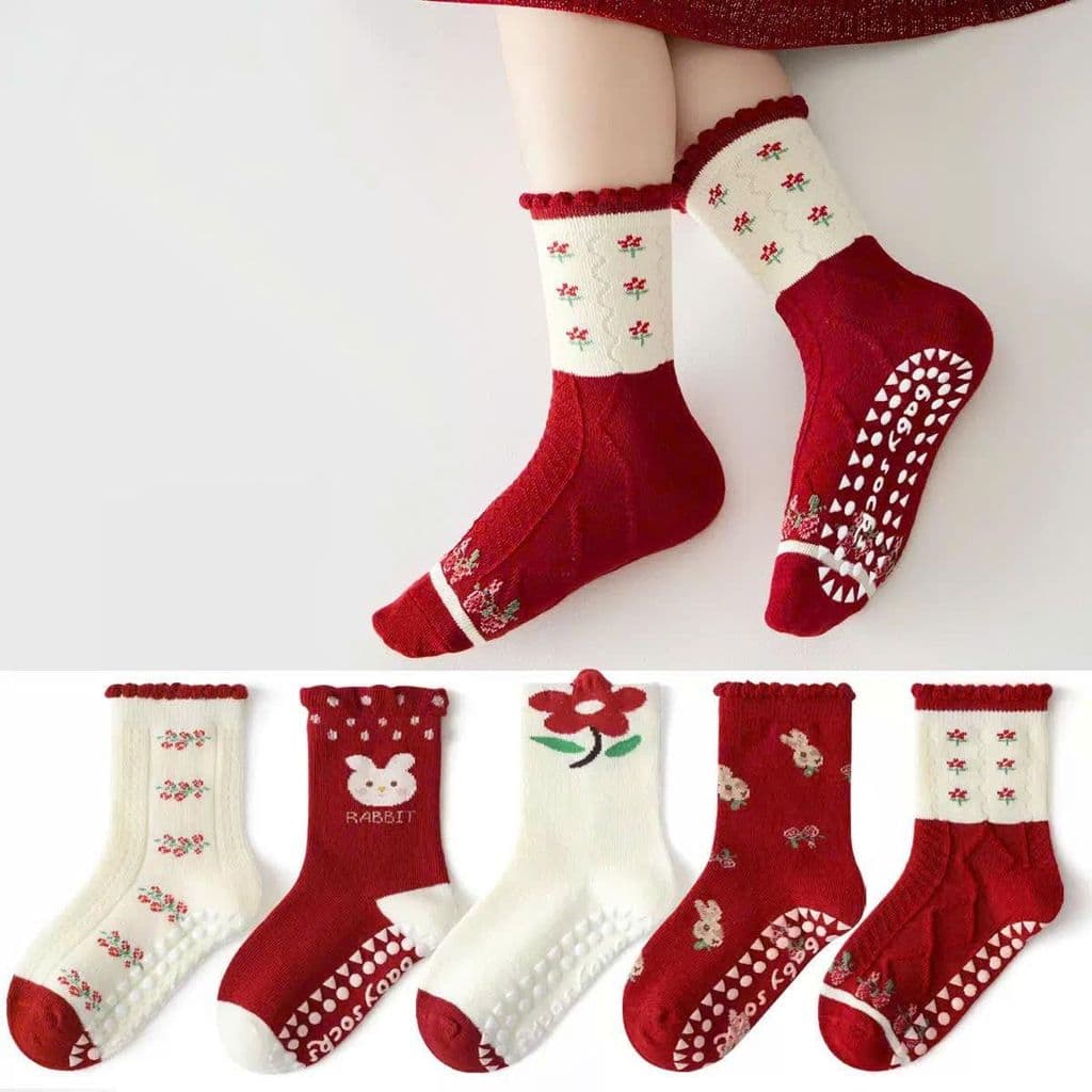 Combo 5-10 Đôi Tất Hồng Noel Mầu Yêu Thích Cho Bé Gái Thêm Nổi Bật Giữa Đám Đông Với Thiết Kế Hoa Văn Độc Đáo