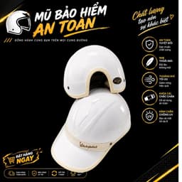[ĐẠT CHUẨN AN TOÀN] Mũ Bảo Hiểm Lưỡi Trai Nam Nữ Vespa Khoét Lỗ Có Chừa Đuôi Tóc Thời Trang size 52-58cm 2