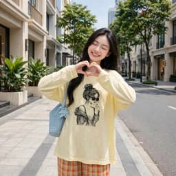 Áo thun cổ tròn tay dài thu đông chất thun giấy xước mỏng in hoạ tiết cô gái ngầu đeo kính  TG GAI1 8 43 65 6