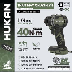 Máy Chuyên Vít Trượt Hukan GC-CSL2140, Động Cơ Không Chổi Than, Lực Siết 40Nm, Chân Pin Phổ Thông - BH6 Tháng 2