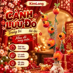 Cành Lựu mốc 7 Quả cao 90cm, quả cam đỏ lớn mang lại may mắn, tài lộc và trang trí sang trọng cho không gian. 3