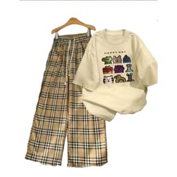 ( size 38-50kg ) Bộ đồ quần kẻ caro vàng dáng dài  + áo phông cotton con kỳ lân-thuhuyen98 2