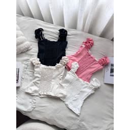 (Có Mút) Áo Kiểu Nữ Cánh Tiên Nút Bọc Cotton Lạnh Hoạ Tiết Trơn/Chấm Bi Xẻ Bụng Lưng Bo Chun - Fashion 73 2