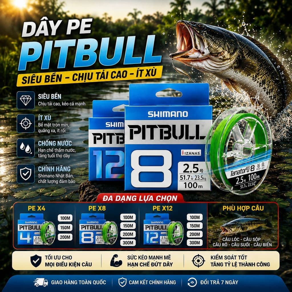 Dây Dù PE Pitbull X4 X8 X12 – Dây Câu Lure Mềm Mượt, Ít Xù, Nhiều Size Lựa Chọn