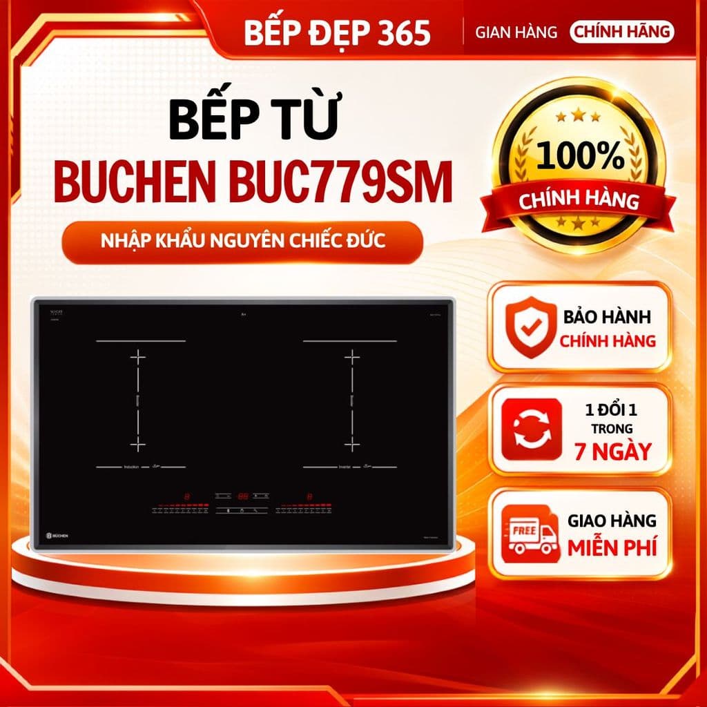 (Quạt sên, bụng nhựa)Bếp từ đôi BUCHEN 779SM | Nhập khẩu nguyên chiếc Đức | Kính Đức | Bảo hành 3 năm