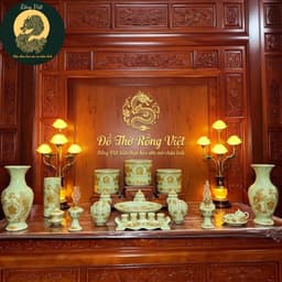 [TRỌN BỘ] Bộ đồ thờ gia tiên gốm sứ men vàng RỒNG VIỆT,đồ thờ Bát Tràng họa tiết rồng phượng cao cấp 1
