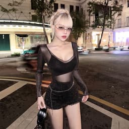 Đầm Lưới Ôm Body Tay Dài Cổ V Kiểu Xuyên Thấu D171 7 - Sam botique 4