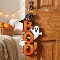 HOUCHU Halloween Ma Mặt Dây, Gỗ 2D Flat Ma Phù Thủy Mũ Móc Treo Cửa, Trang Trí Ngày Lễ Gothic Dày Gỗ Chắc Chắn Có Dây BOO Thư Trang Trí Tường Trang Trí Nhà 9