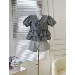 Áo Kiểu Babydoll 2 Tầng Phối Nơ Cột Tay Bồng Kẻ Sọc 8