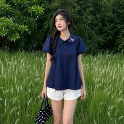 Áo sơ mi bèo quốc dân cổ sen tay bồng dáng babydoll in nơ hồng xinh đẹp SMZ93366 5