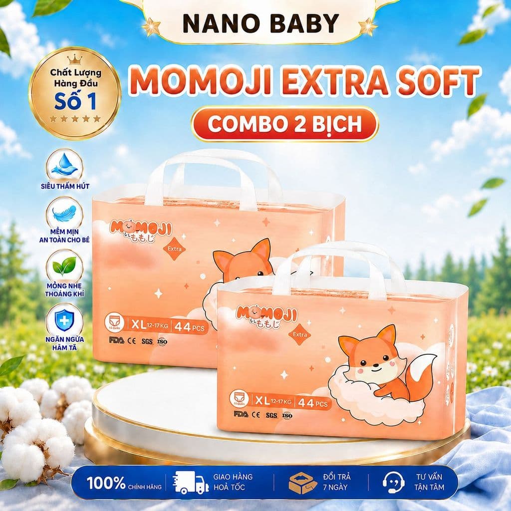 COMBO 2 Bỉm Quần/Dán MOMOJI EXTRA SOFT Siêu mỏng,mềm mại,chống tràn, siêu thấm