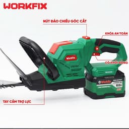 1 Máy Cắt Tỉa Hàng Rào Pin WORKFIX WF-HT520PRO, Lưỡi Bản To Cắt Bén Gom Cành - Xoay Góc Cắt 90 Độ 5