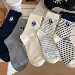 T70 Set 10 Đôi Tất Gấu Teddy Cổ Cao Unisex – Tất Đôi Cotton Co Giãn Thời Trang 4