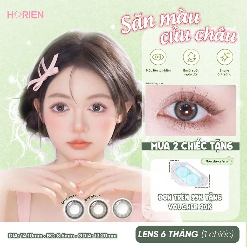 [LENS 6 THÁNG] 1 Chiếc Horien BST Săn Màu Cửu Châu Kính Áp Tròng Cận NINE