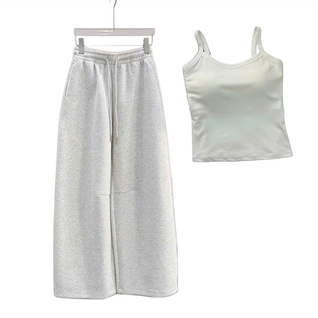< free size 33 -48kg  > Sét bộ quần dài da cá ống suông + mix áo 2 dây ĐỆM MÚT  trơn frouter-thu99