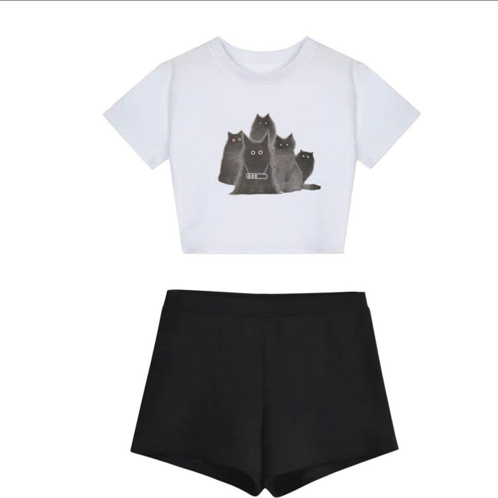 [ MỞ BÁN GIẢM 60% ] Sét bộ đồ nữ Quần ĐÙI legging + mix Croptop Mèo bóng đêm.