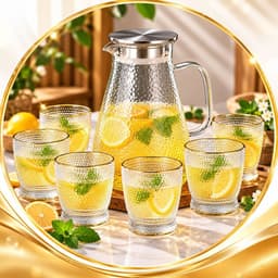 Bộ Bình Cốc Thủy Tinh Họa Tiết Giọt Nước Cao Cấp, Bình Có Quai Cầm Kèm 6 Ly, Kèm Khay Sang Trọng – Bộ Bình Ly Tiếp Khách 6