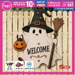 [Hỏa tốc HCM ] Halloween Chào Mừng Dấu Hiệu Cửa Cao 40cm, Phong Cách Mộc Mạc Trắng-Clad Chủ Đề Ma Cửa Treo, Hafu House 6