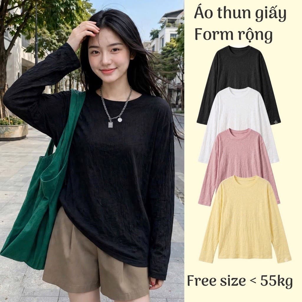 Áo thun giấy tay dài mềm mại thun giấy xước mỏng mát mẻ dễ phối đồ tôn dáng cực   OTG17 85 31 9 8 4