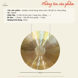 [Amrita] [Hàng Sẵn] Golden Wind Gong 40cm kèm đế gỗ và chày bông - CXNP533 2